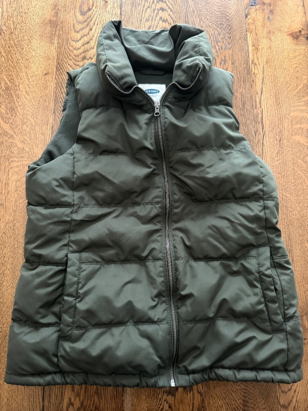 Women’s Old Navy Olive Green Fleece Lined Puffer Vest Full Zip High Collar M